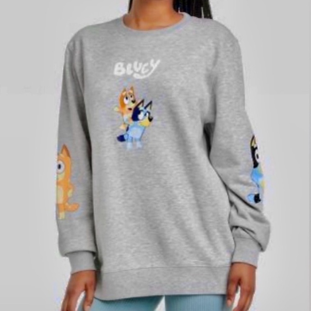 Bluey Sweatshirt Grey Crewneck Cartoon Characters Family TV‎ Show Unisex Sz L